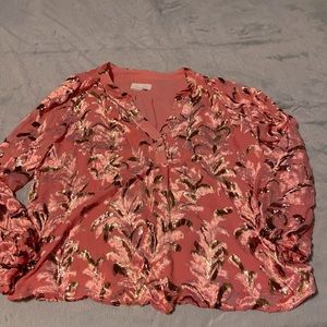 Anthropology blouse, size XL, coral pink w/gold metallic thread.